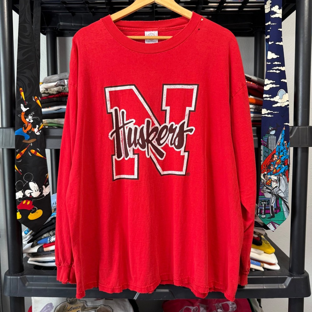 Vintage Red Nebraska Huskers Long Sleeve Shirt Size XL Distressing